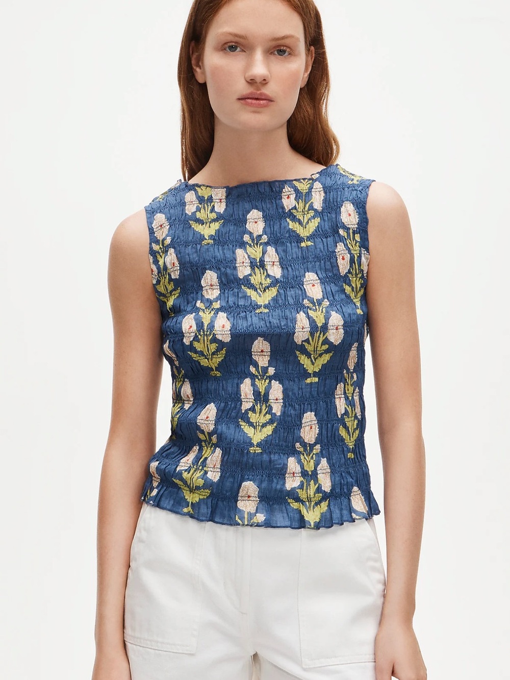 NWT J. Crew Navy Floral Smocked Tank